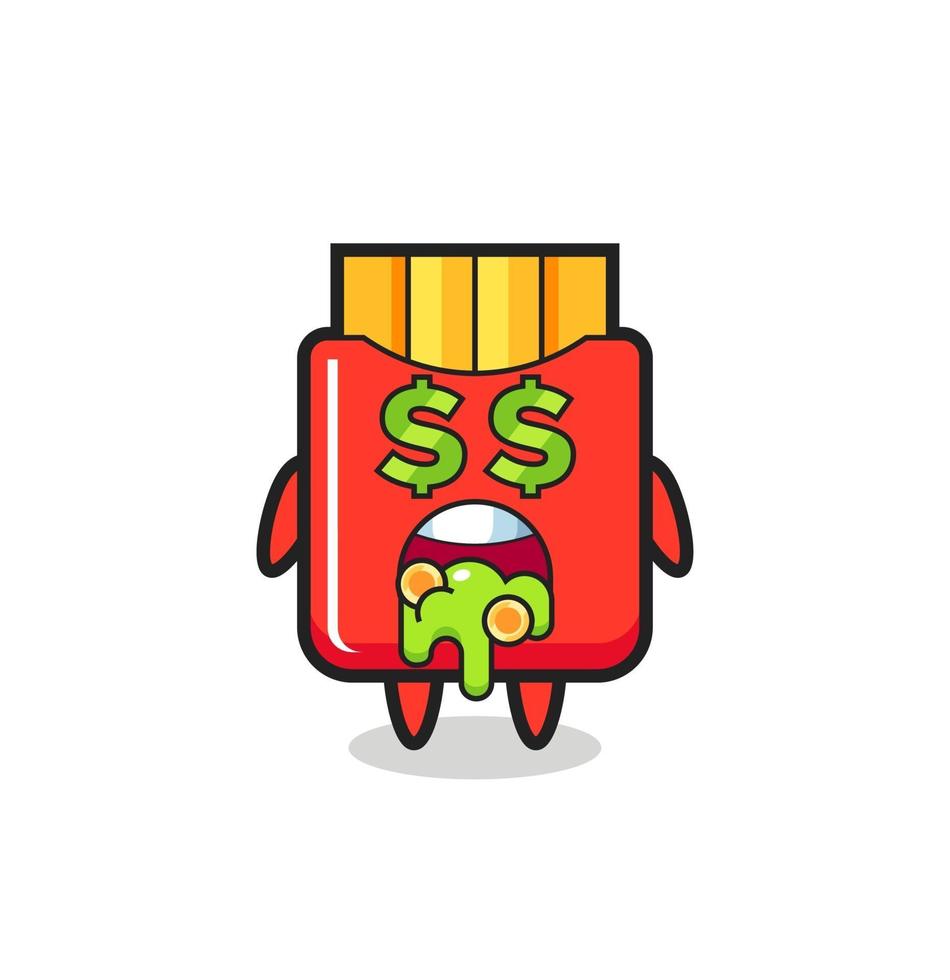 french fries character with an expression of crazy about money vector