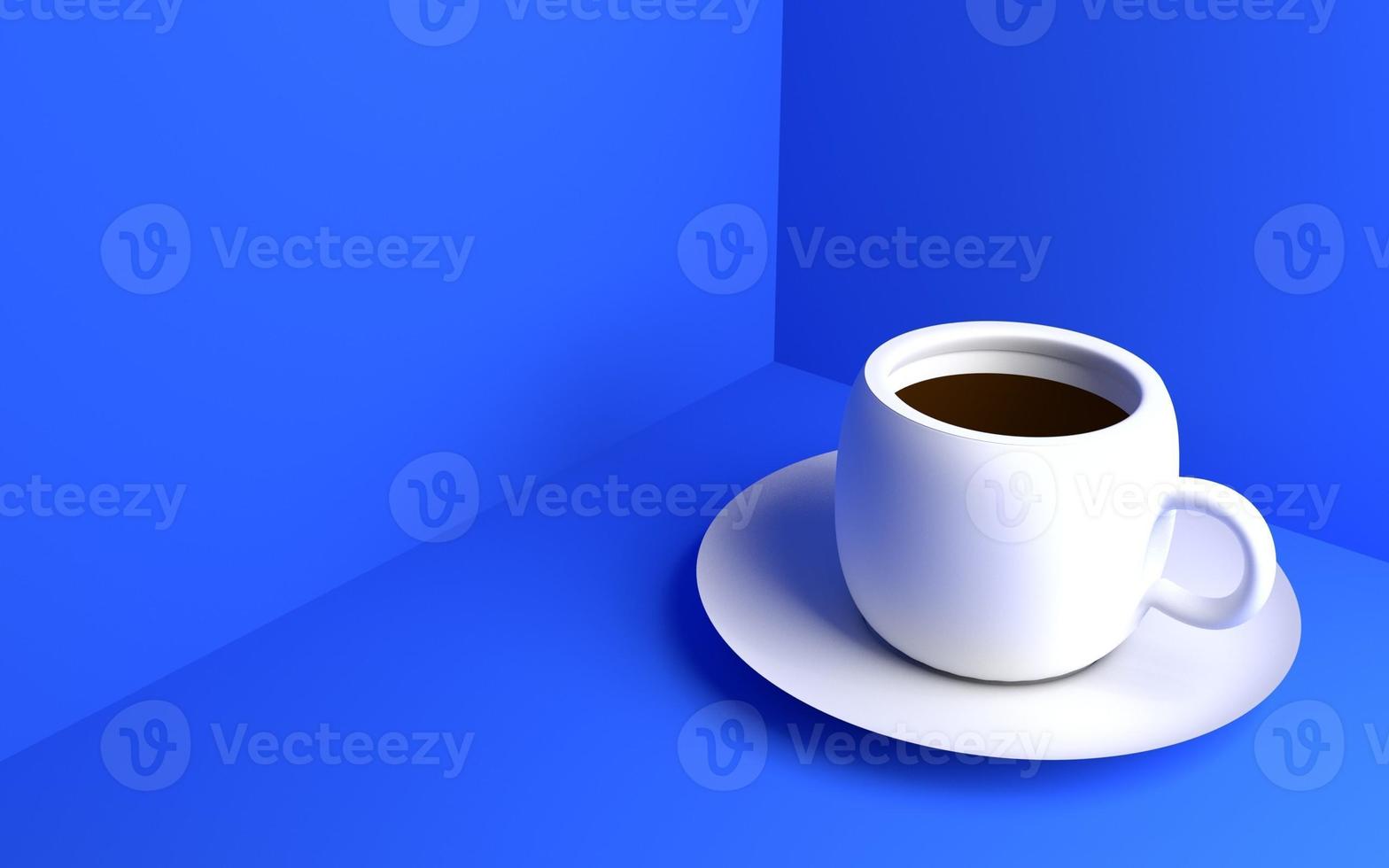 3D illustration of white coffee cup on the blue background photo