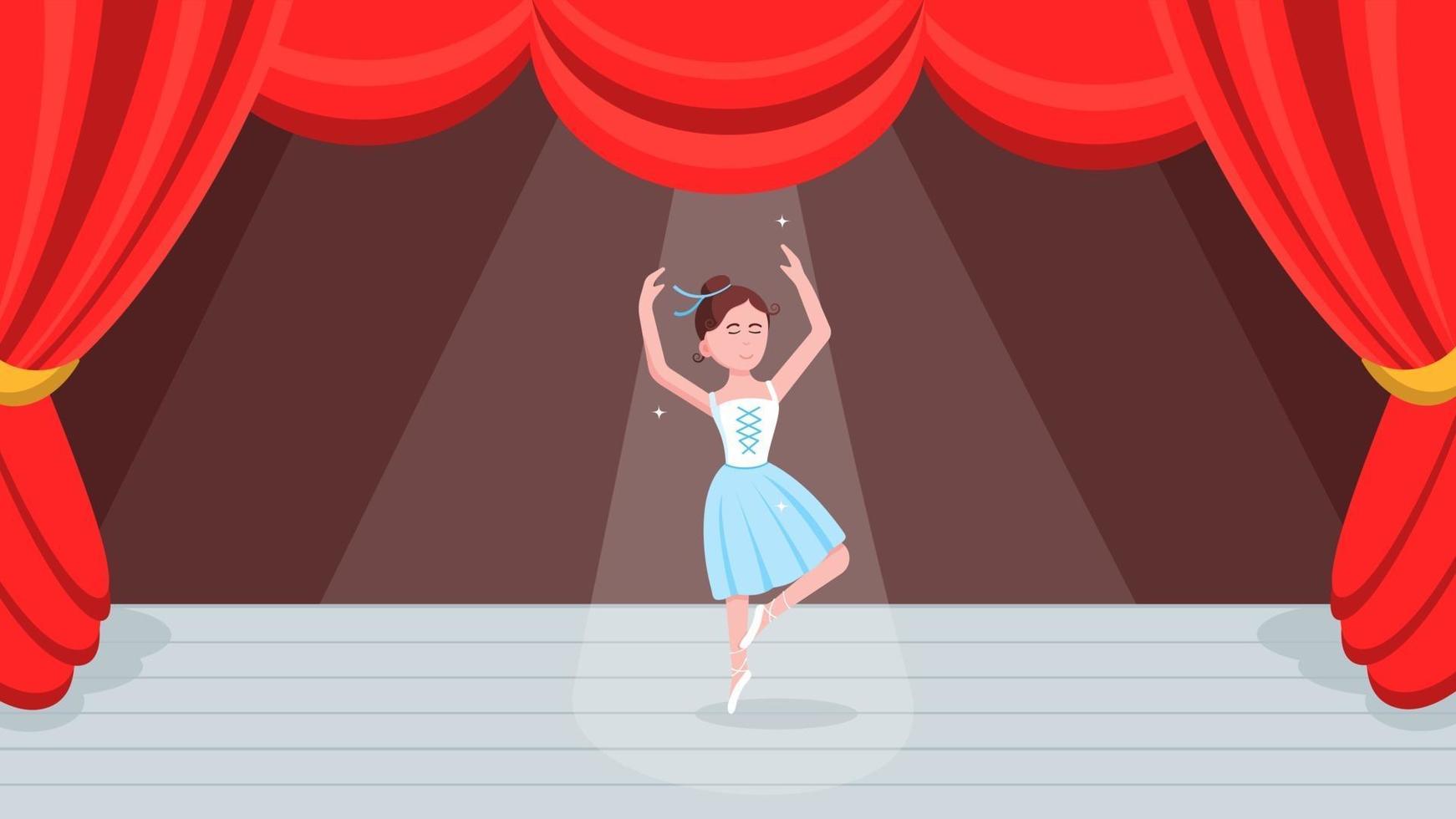 Open red curtains, dance scene with beautiful ballerina. vector