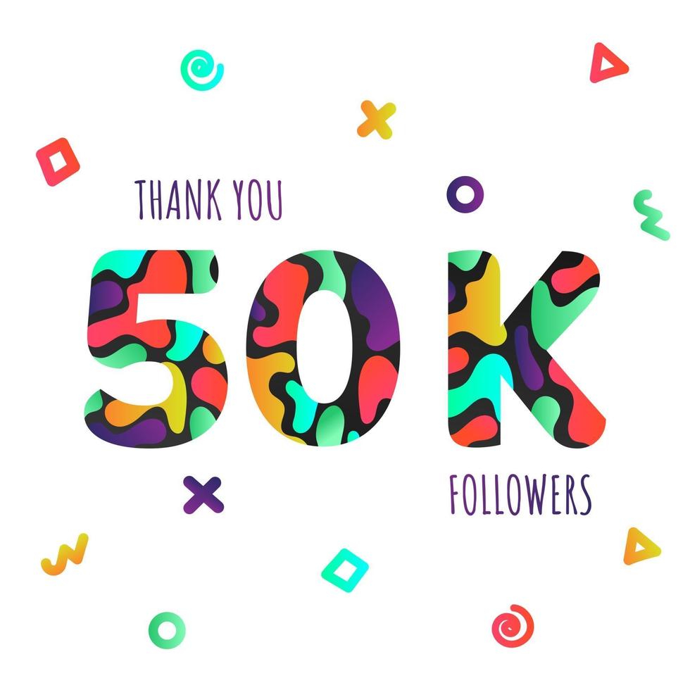 Thank you 50000 followers numbers postcard. vector