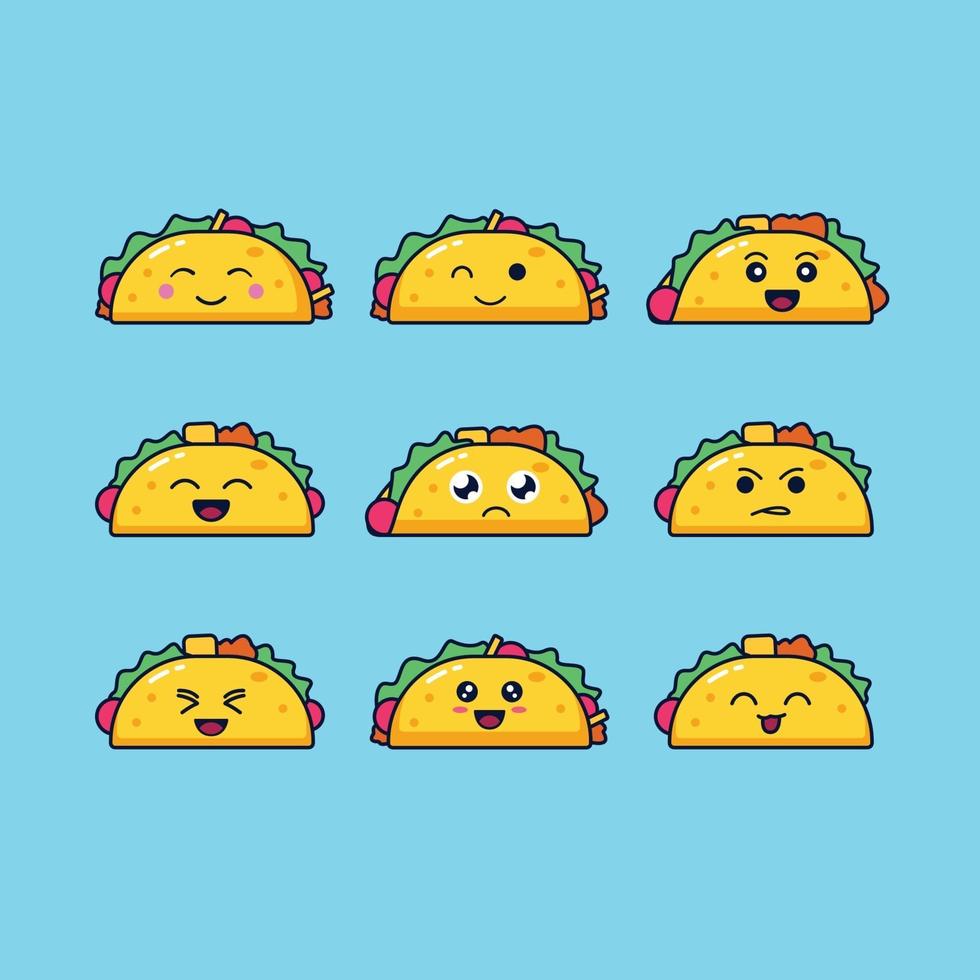 taco personaje kawaii set vector