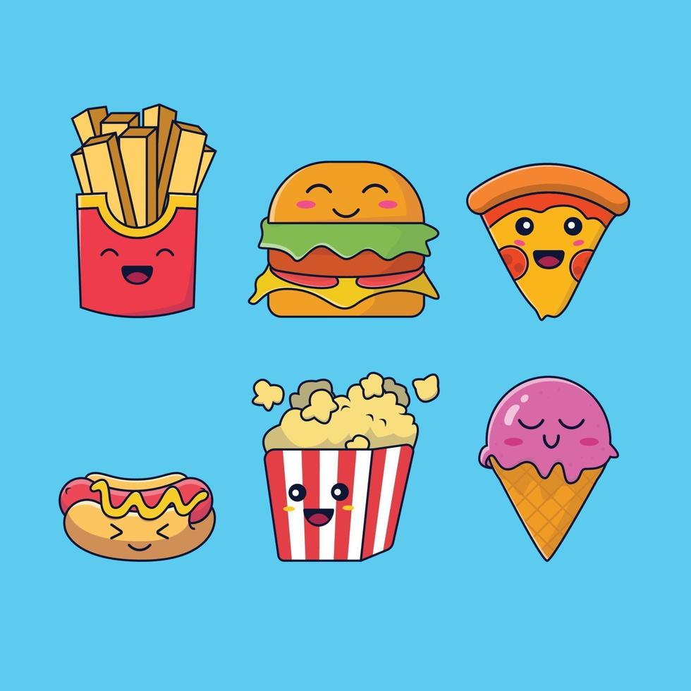 fast food kawaii character collection vector