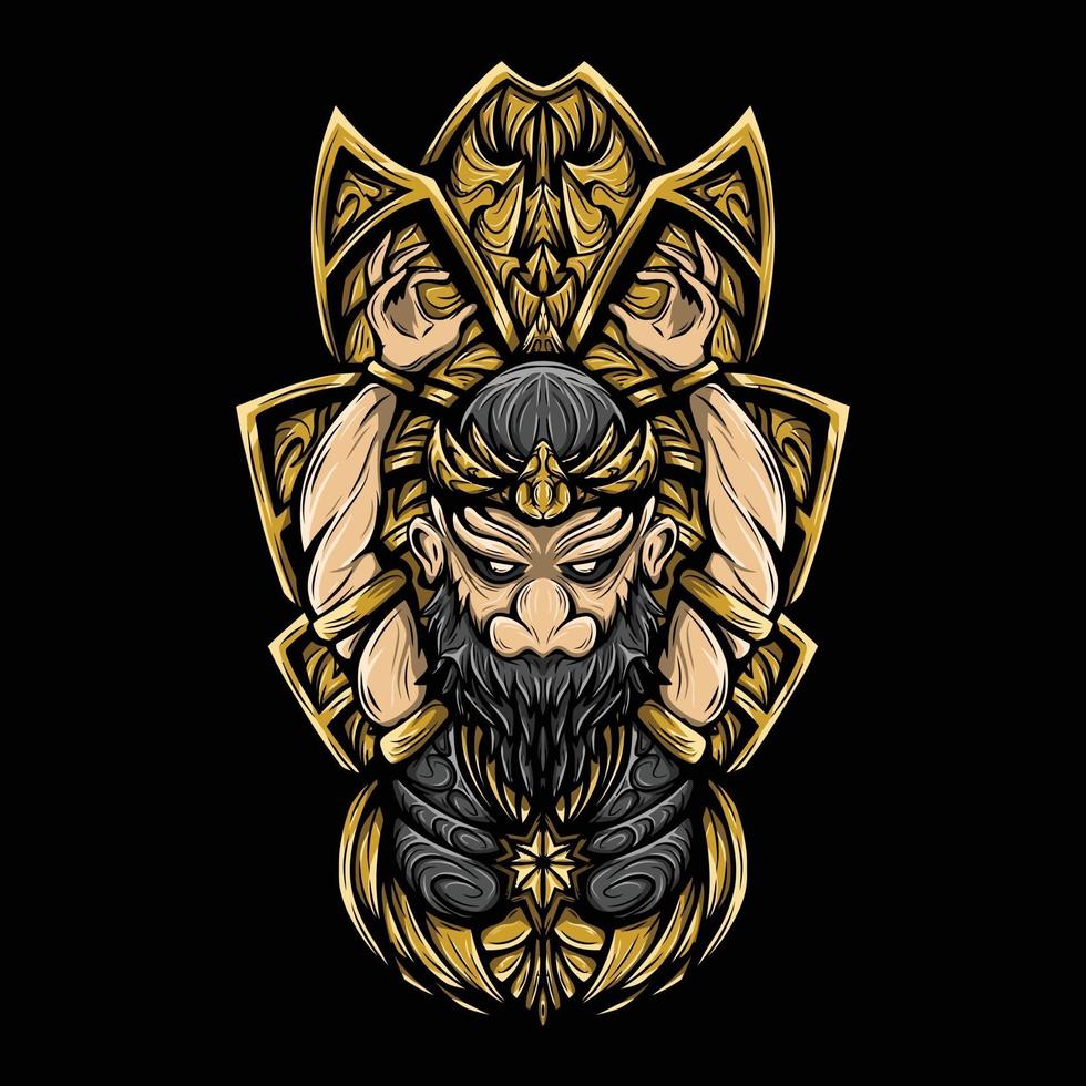 ARTWORK ILLUSTRATION OF GATOT KACA WITH ENGRAVING VECTOR