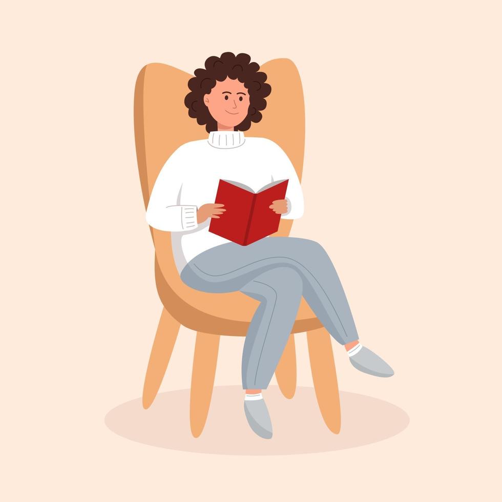Young woman reading book in the chair vector