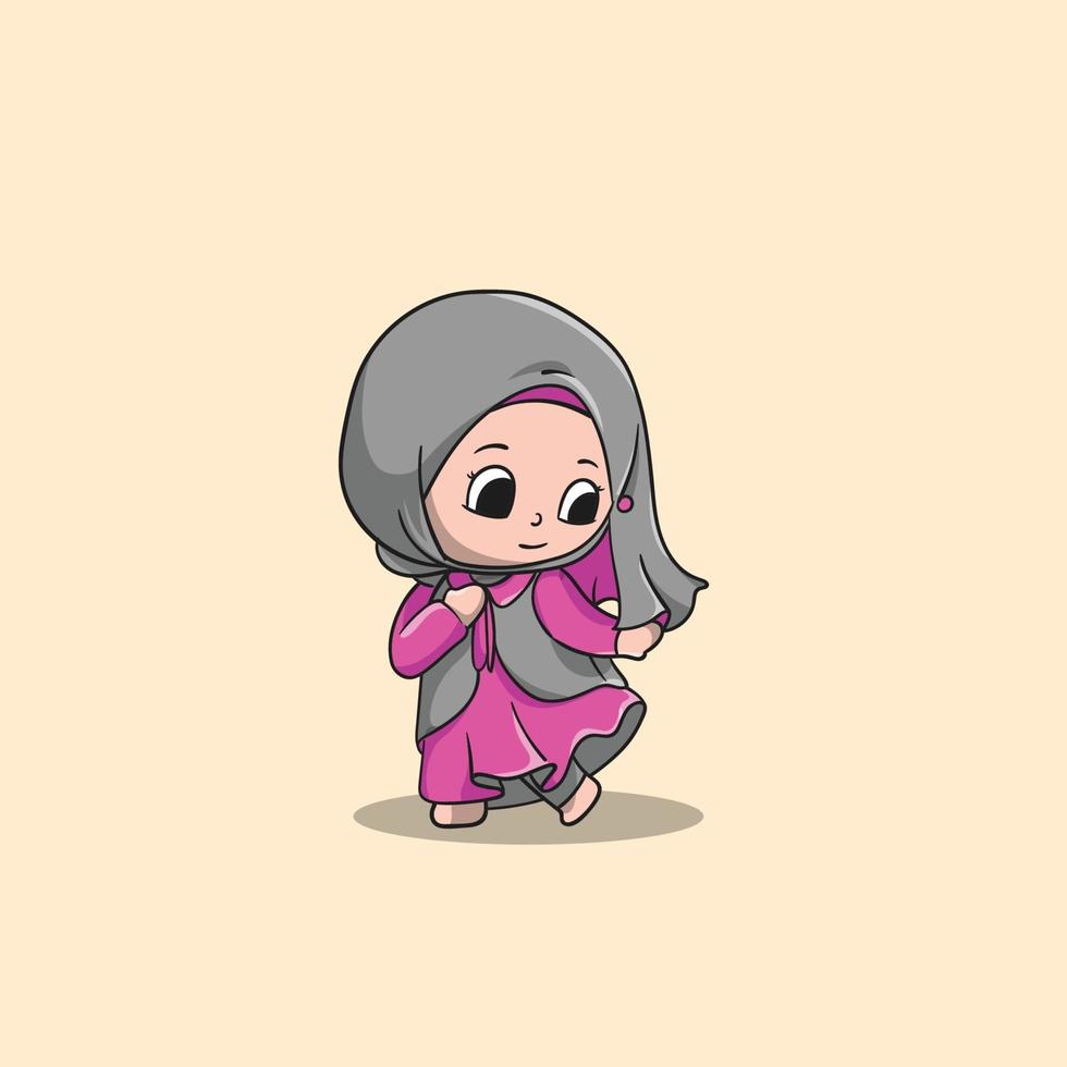 girl using hijab and long dress violet vector