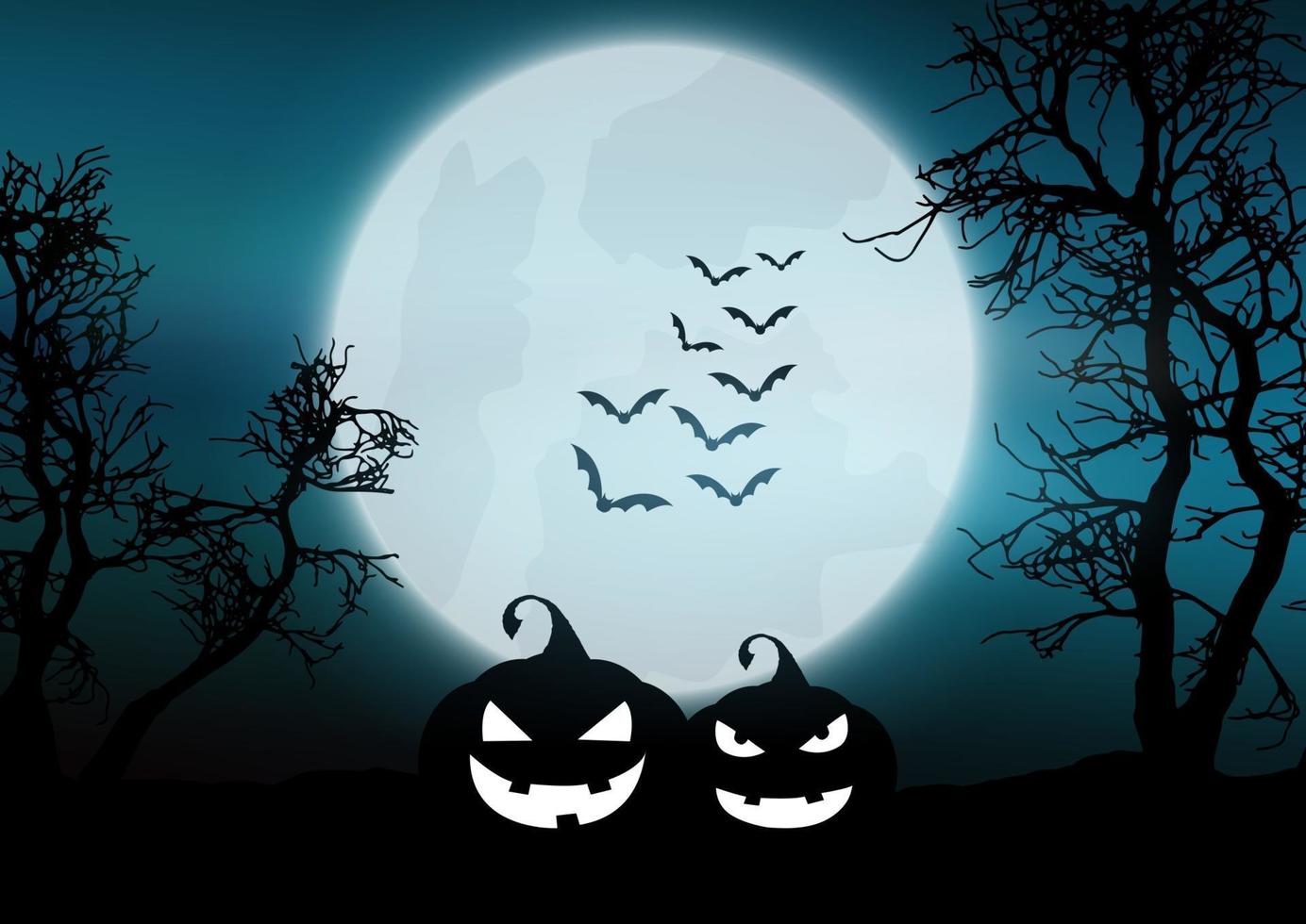 Halloween pumpkins in moonlit foggy landscape 0309 vector