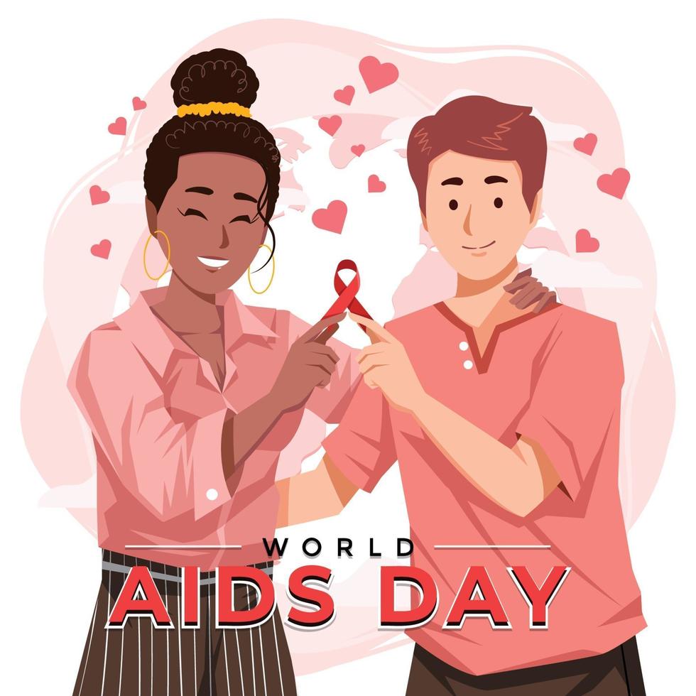World AIDS Day with Couple Holding Red Ribbon vector