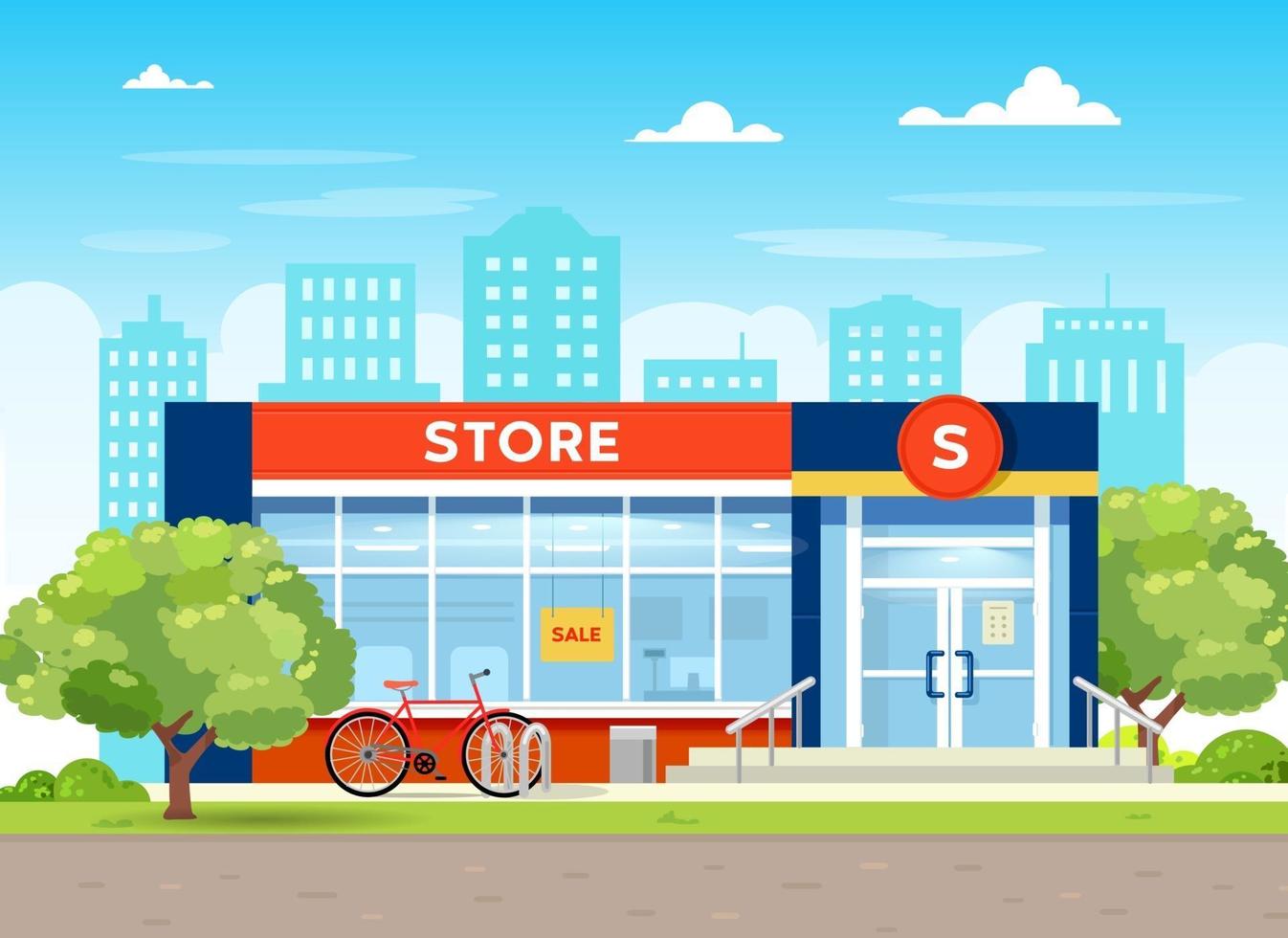 The building of the store and supermarket and interior vector