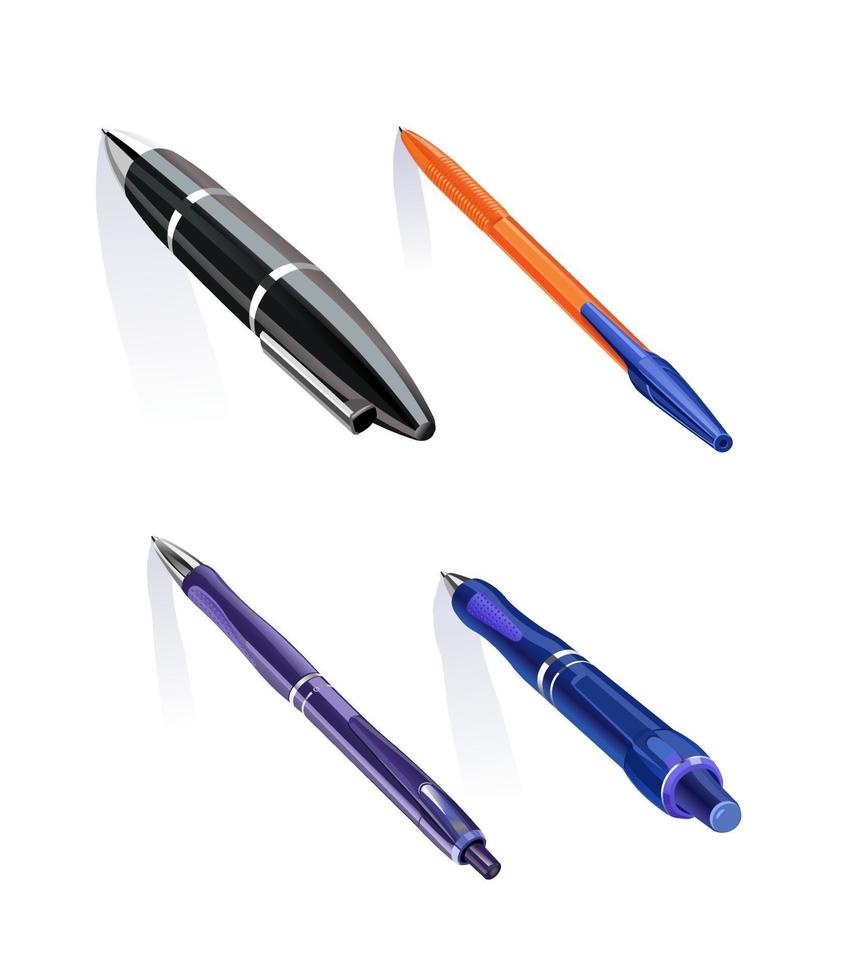 Four ballpoint pens, isometric view vector