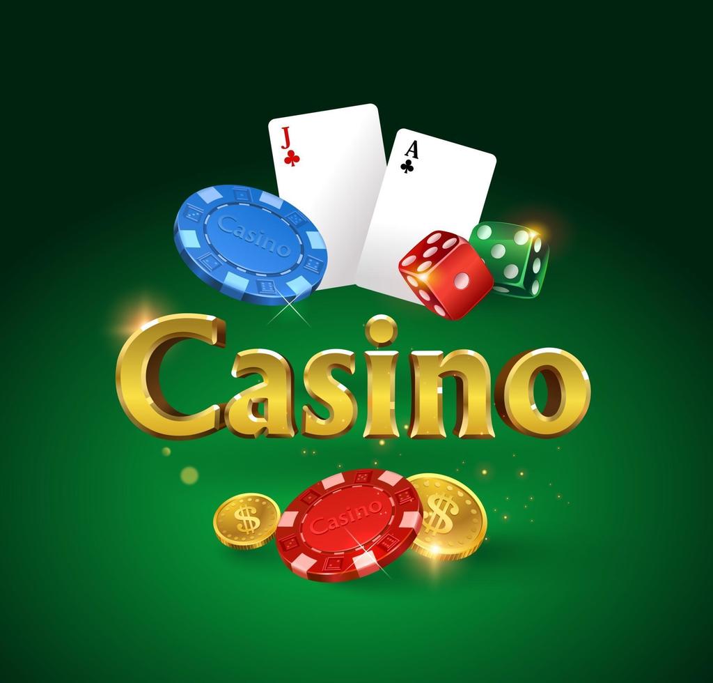 Casino logo on a green background. Dice, coins, chips 3416757 Vector Art at  Vecteezy