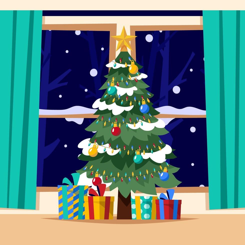 árbol de navidad y regalos de navidad debajo vector