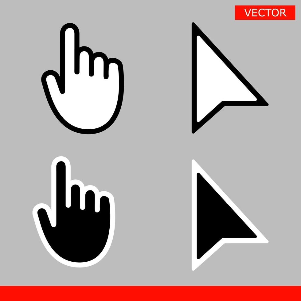 Black and white arrow pixel and pixel mouse hand cursors vector