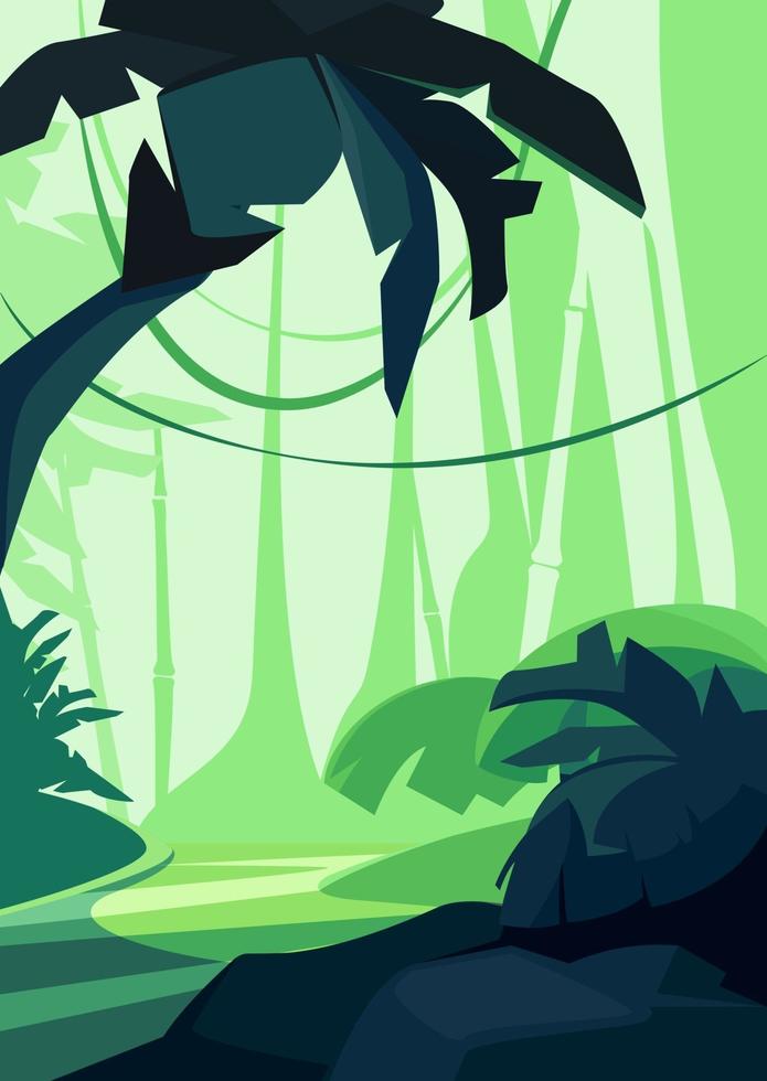 Tropical forest at sunset. Natural scenery in vertical orientation. vector