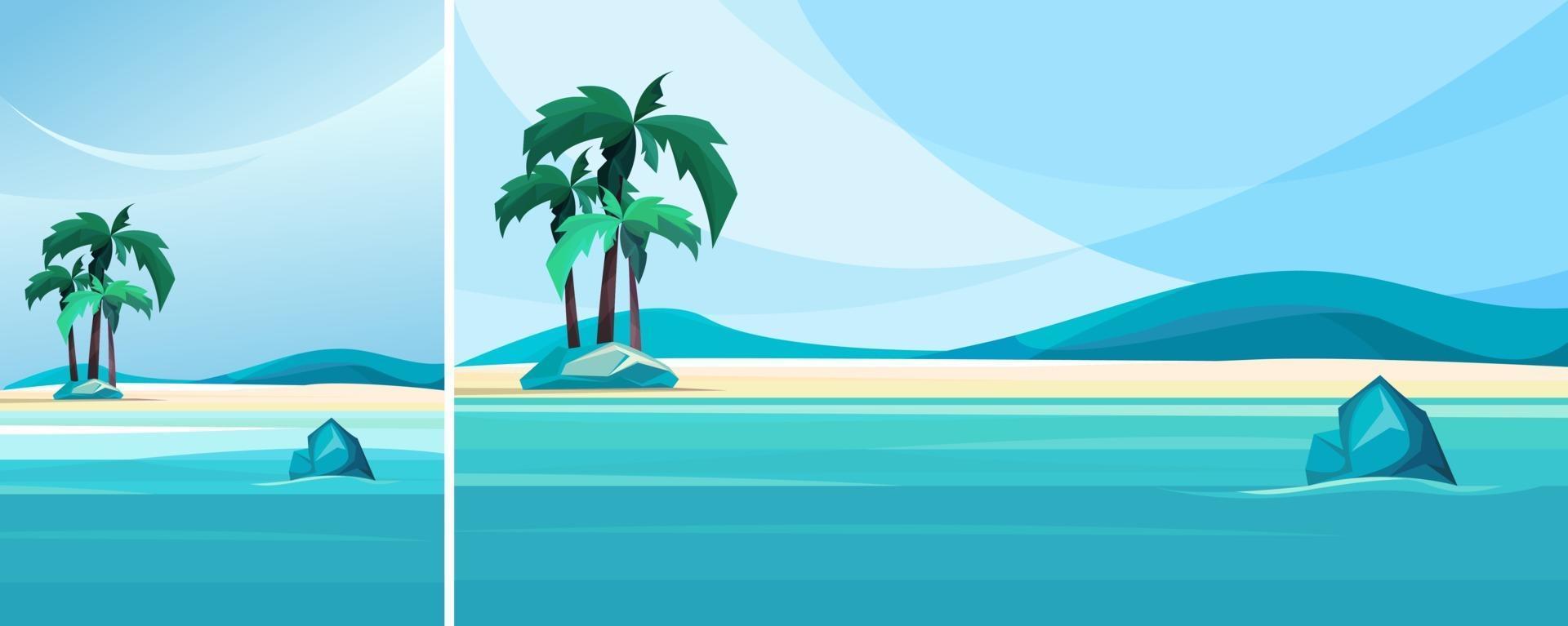 costa de la isla desierta. hermoso paisaje marino en diferentes formatos. vector