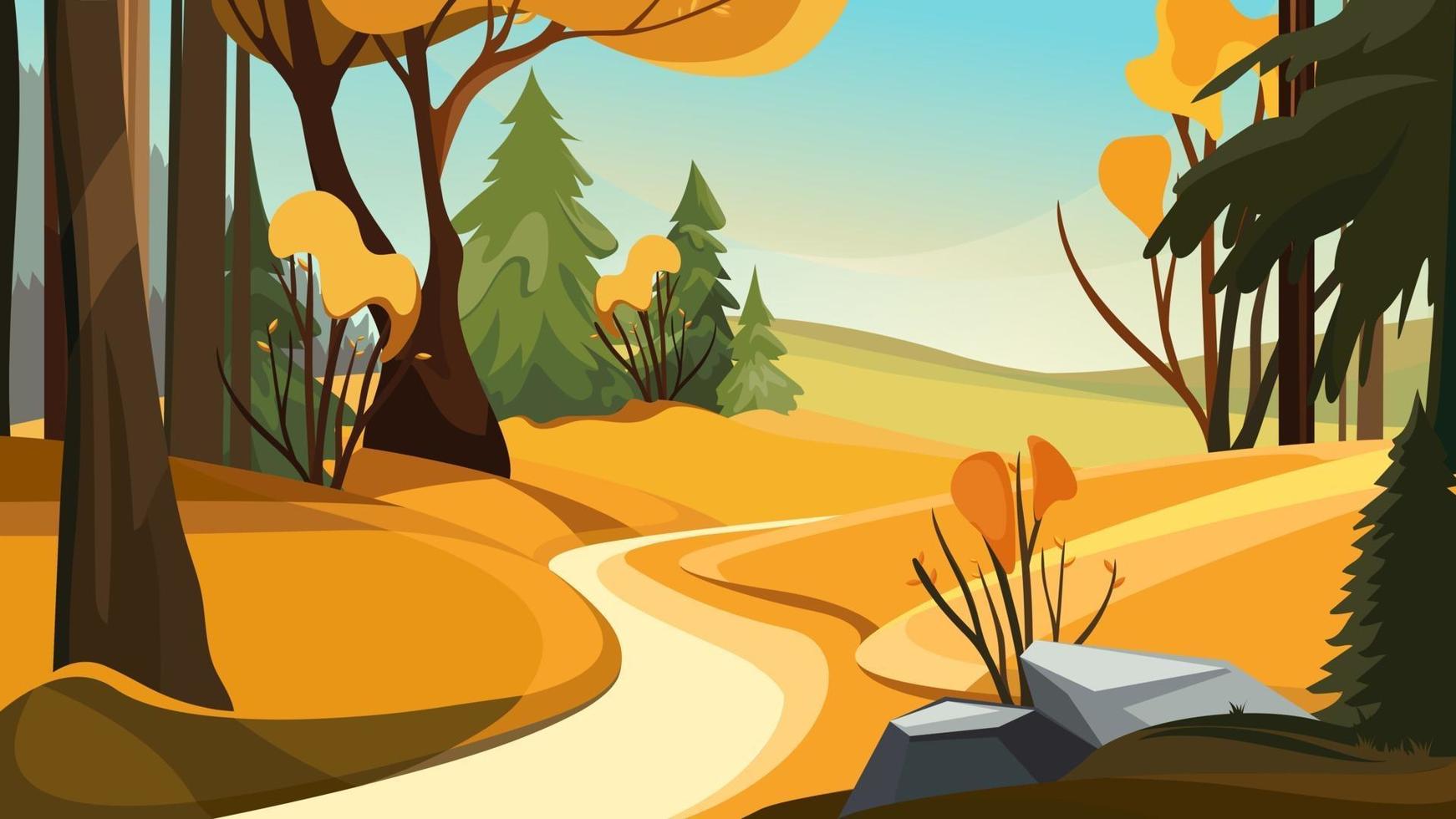 Autumn forest with different trees. Beautiful nature landscape. vector