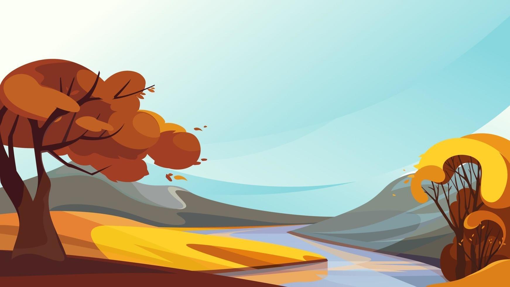 River flowing between plains. Beautiful autumn landscape. vector
