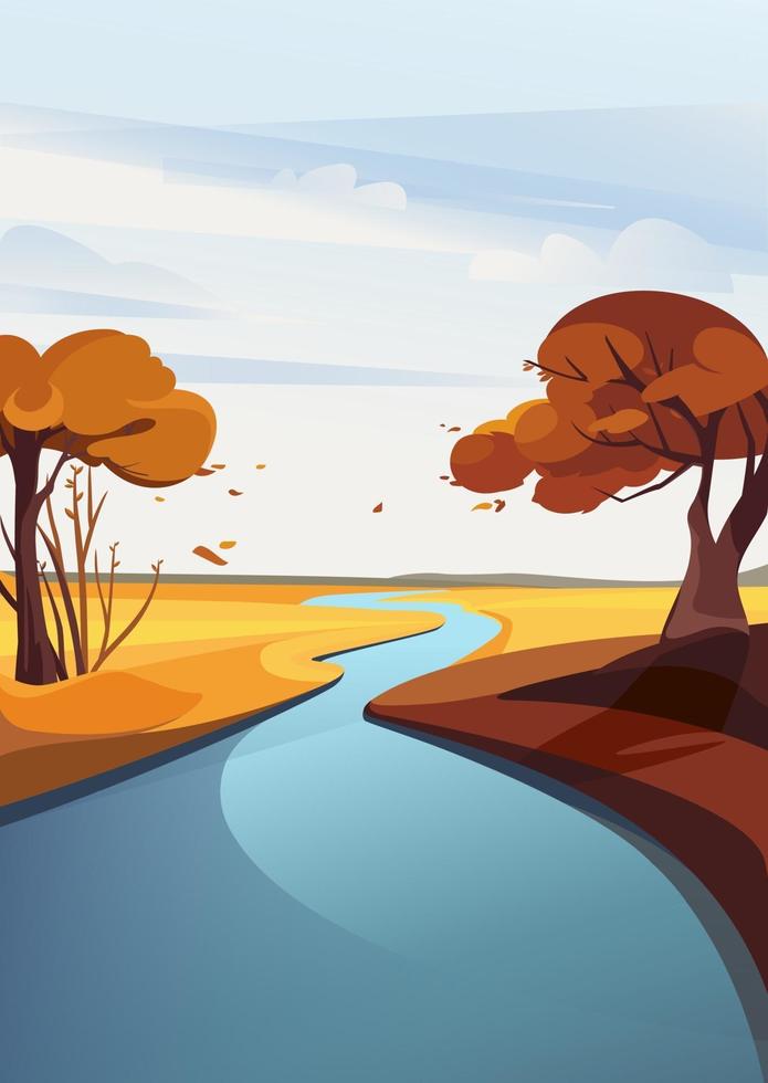 Autumn river landscape. Natural scenery in vertical orientation. vector