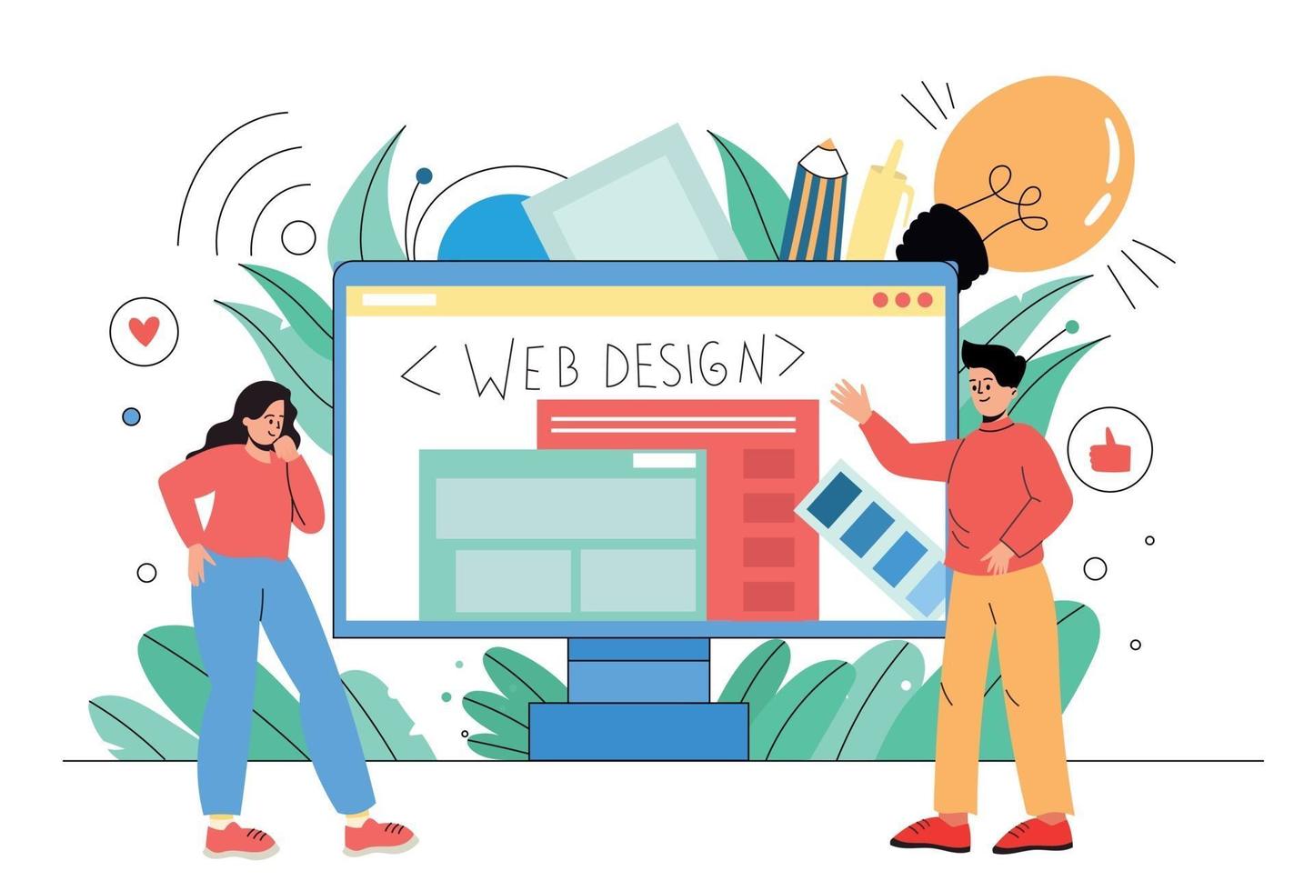 A man and a woman are engaged in website design. Web designers vector
