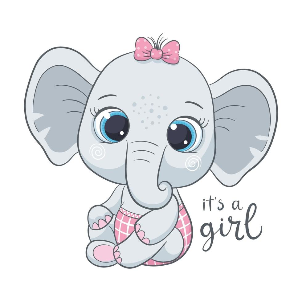 lindo bebé elefante con frase - es una niña vector