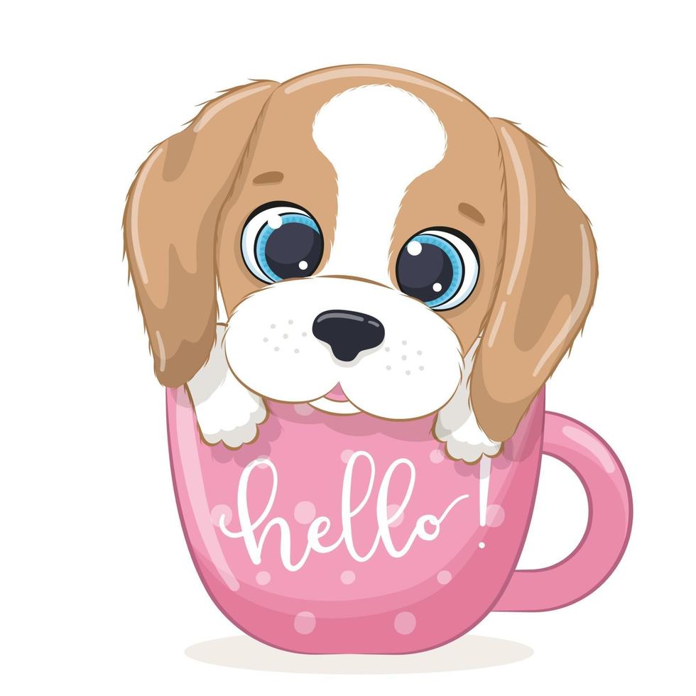 lindo perrito en taza. ilustración vectorial. vector