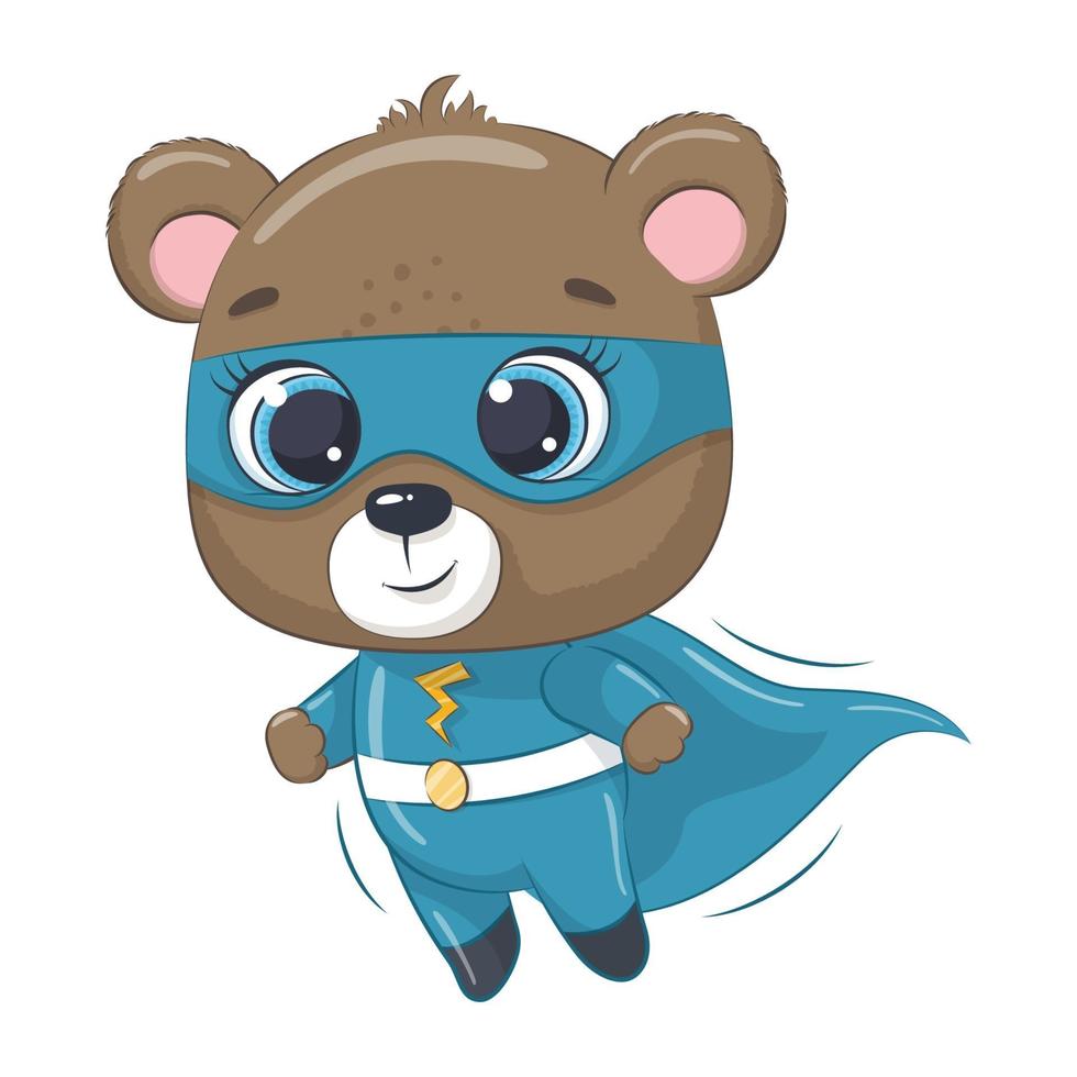 Cute bear super hero. Vector illustration.