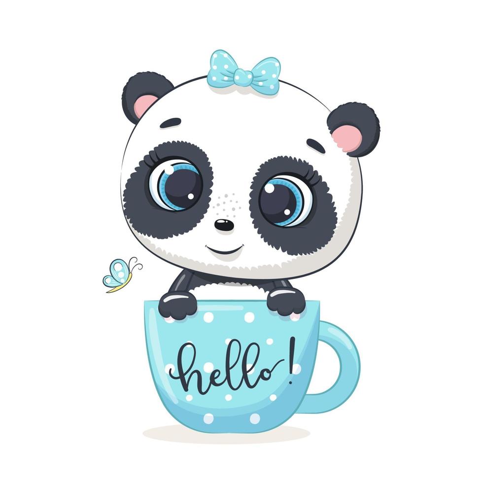 lindo bebé panda en taza. ilustración vectorial. vector