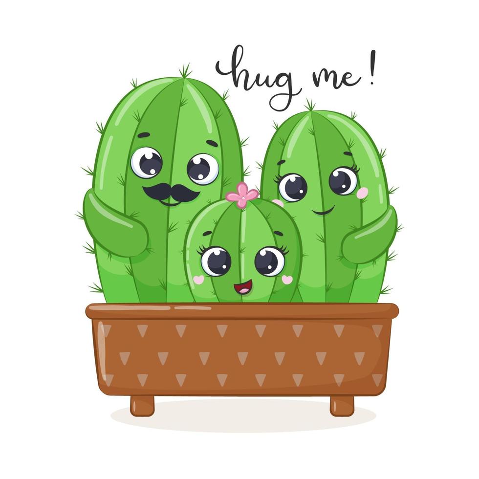 Cute cactus family iilustration. Vector illustration.