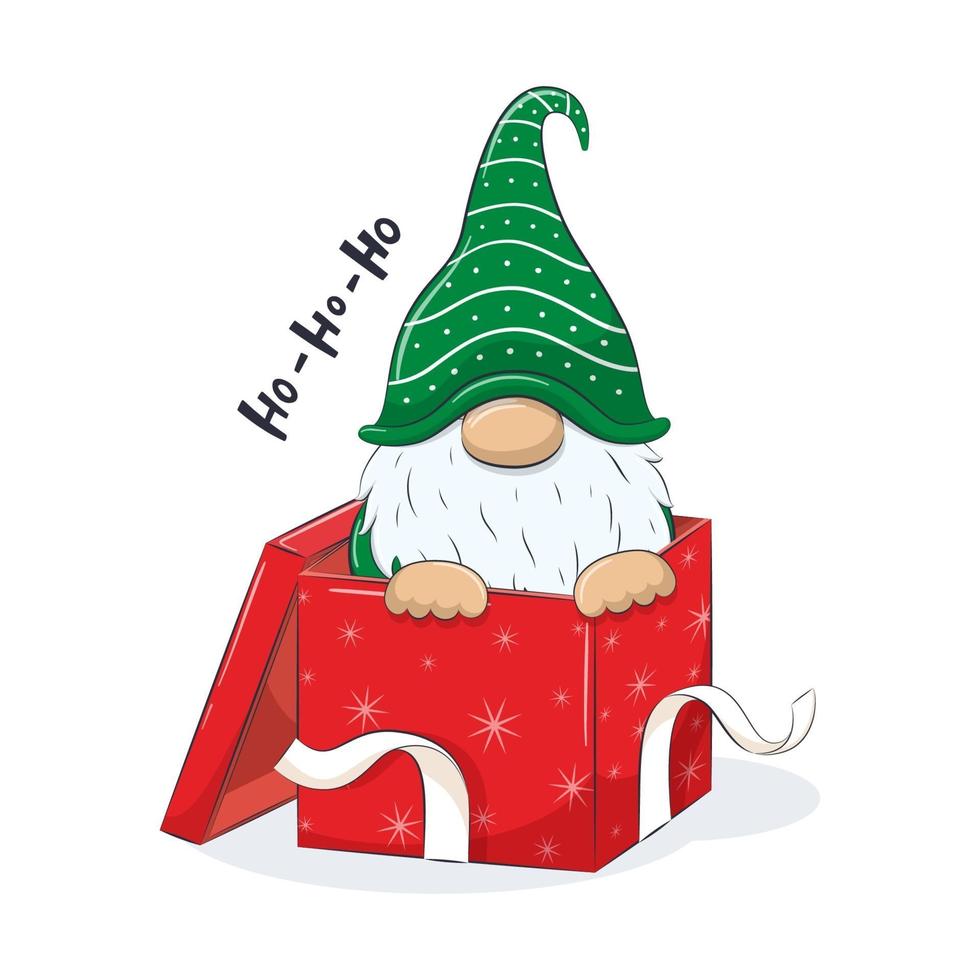 Cute gnome in gift box. Vector illustration.