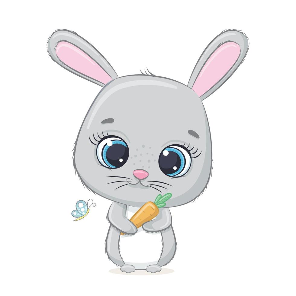 Cute baby bunny with carrot. Vector illustration.