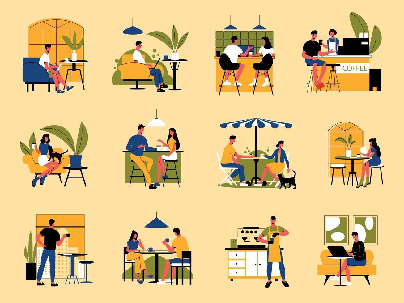 People Drinking Coffee Set vector