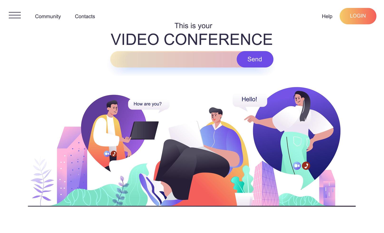 Video conference web concept for landing page vector