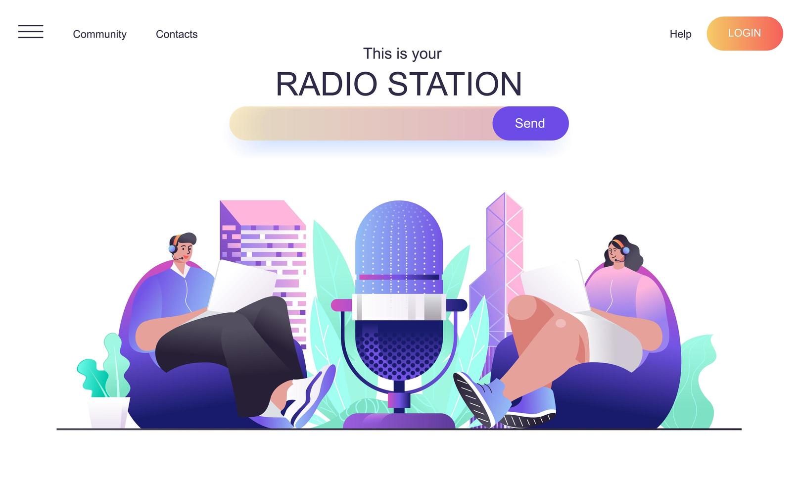 concepto web de la estación de radio para la página de destino vector