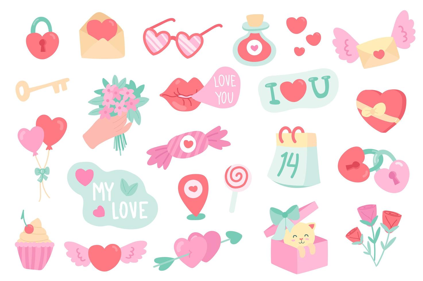 Valentines Day isolated objects set vector