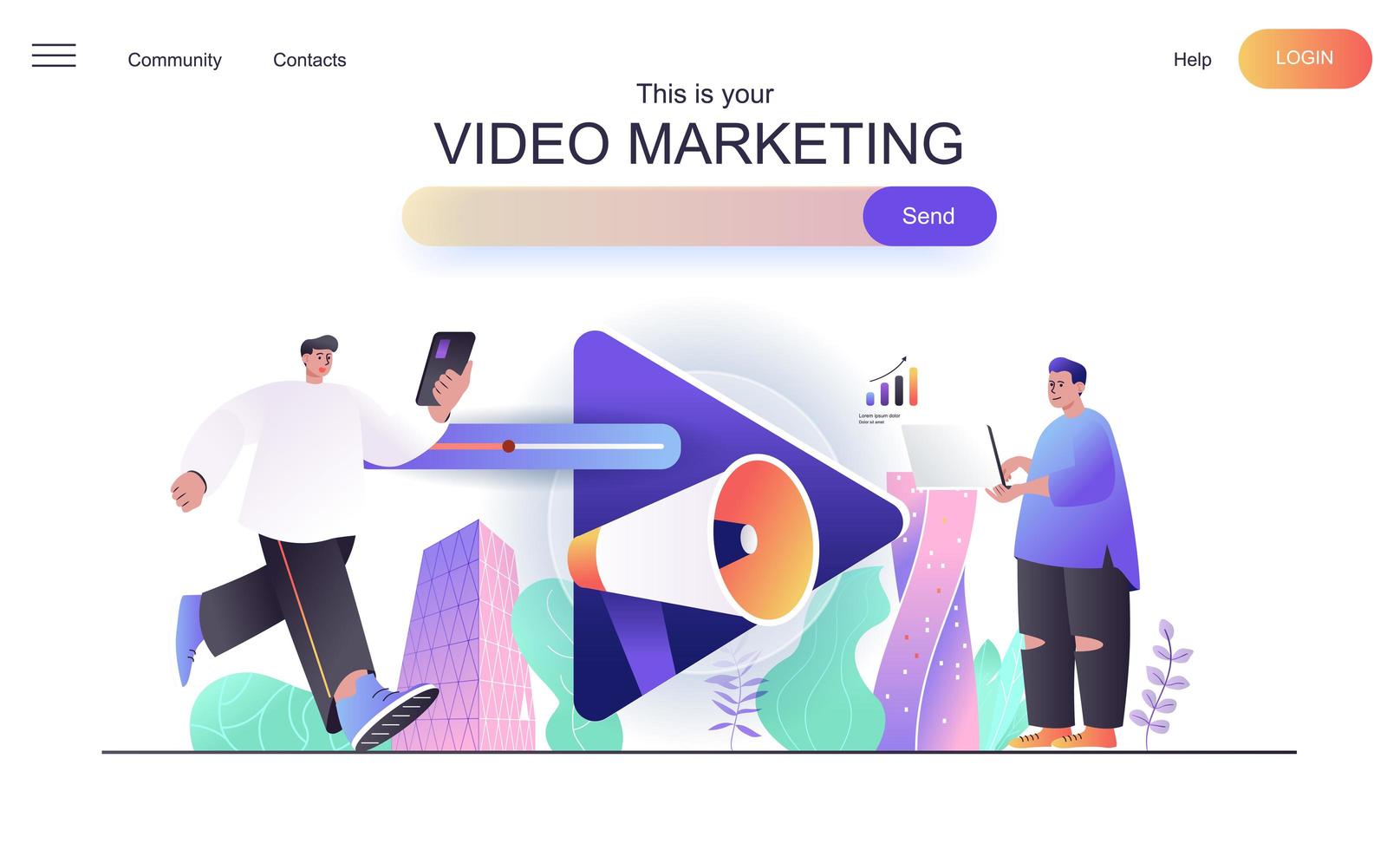 concepto web de video marketing para página de destino vector