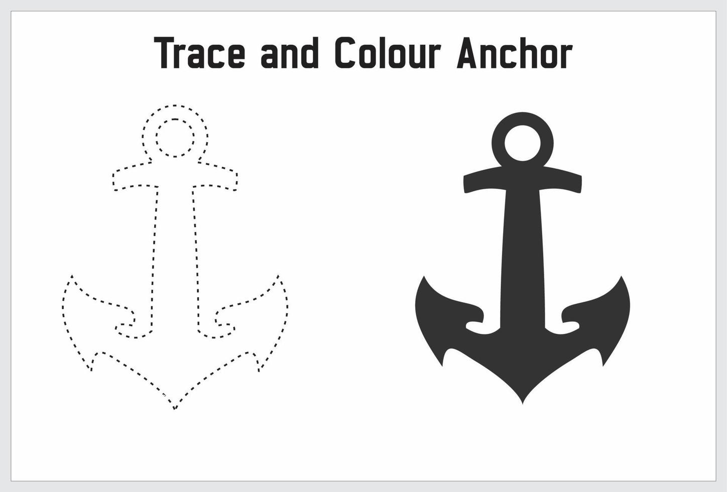 trace and colour anchor for learn tracing and colouring vector