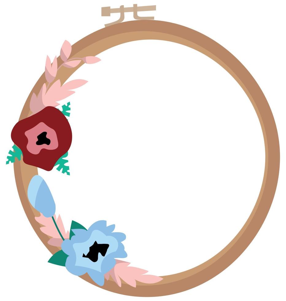 Embroidery hoop. Poppies and spikelets are embroidered on the hoop. vector