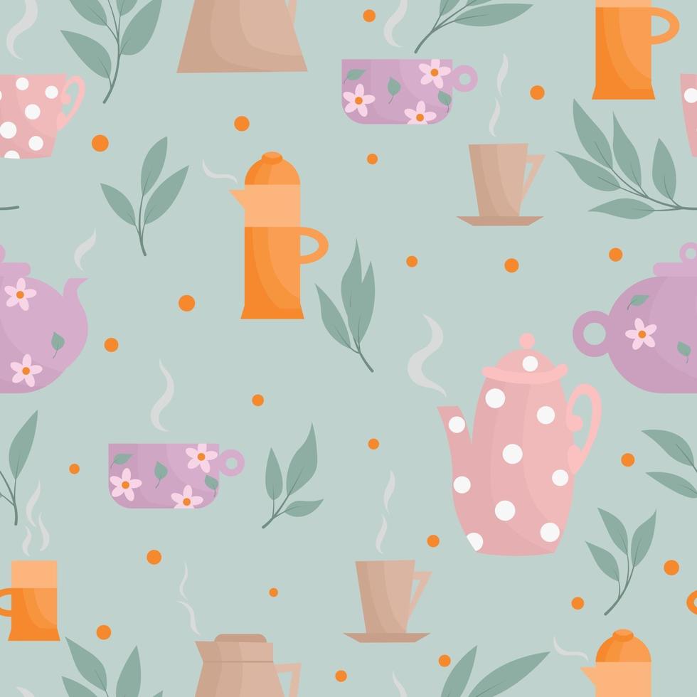 Seamless pattern with teapots and cups. Tea ceremony English style. vector