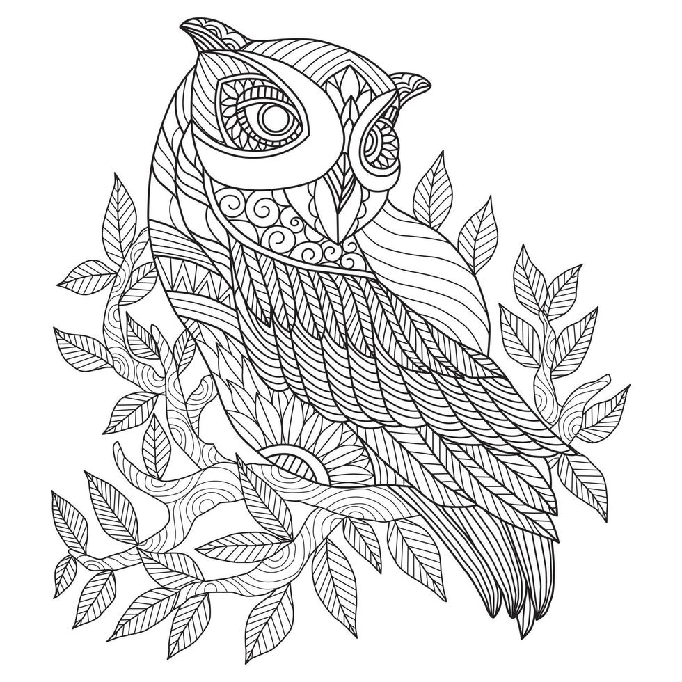 Owl hand drawn for adult coloring book vector