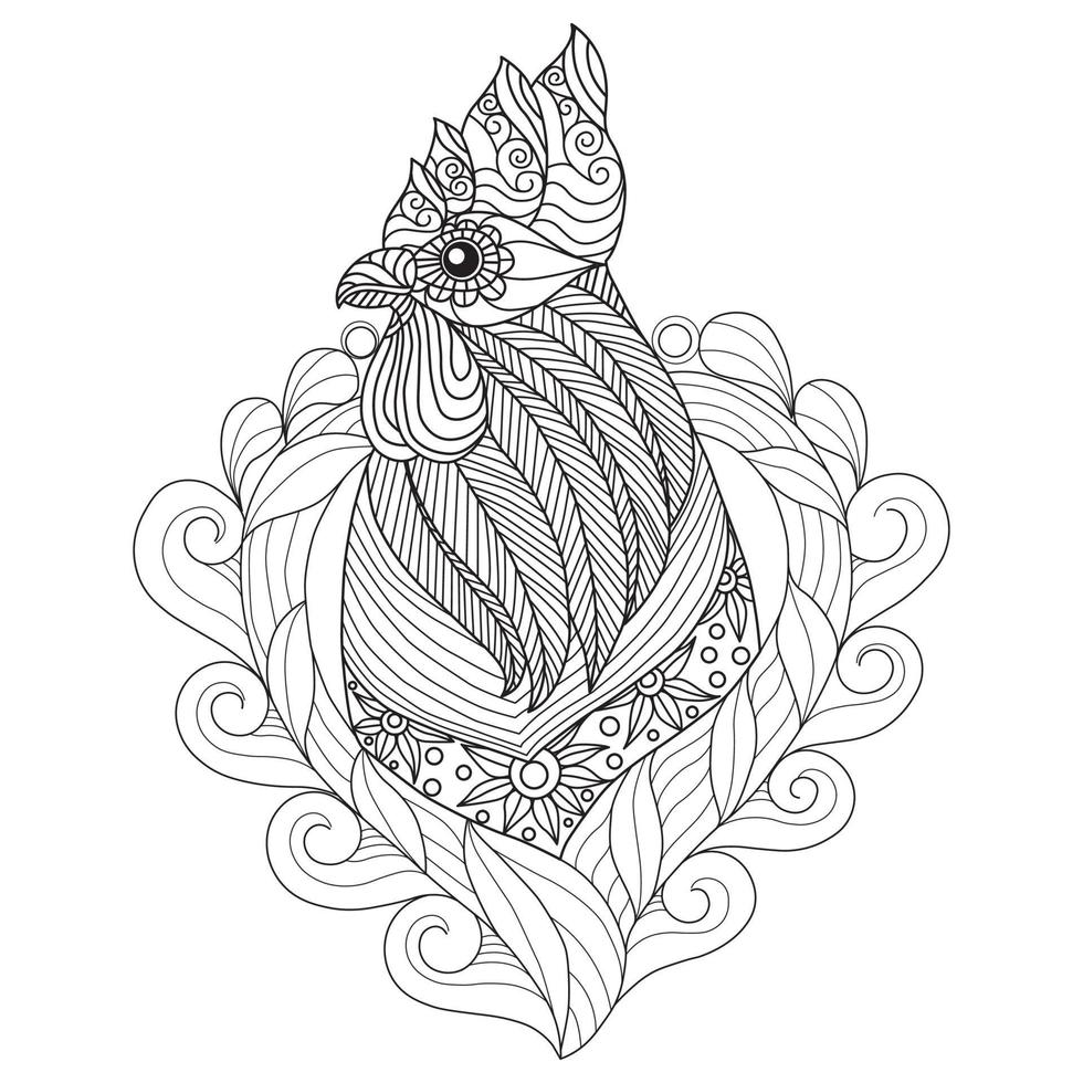 Chicken hand drawn for adult coloring book vector