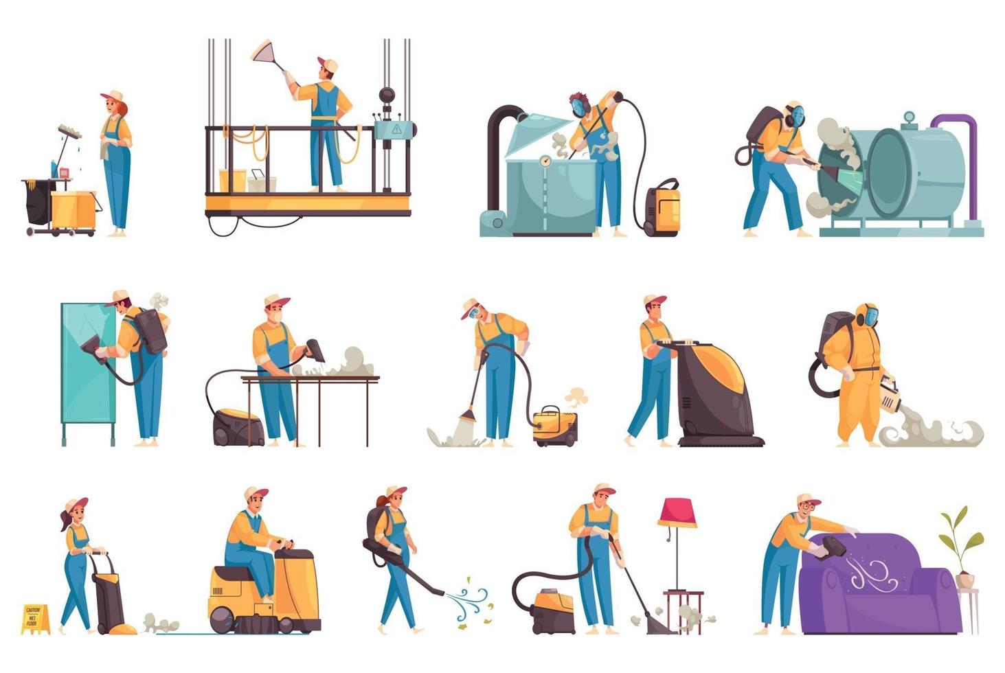 Professional Cleaners Icon Set vector
