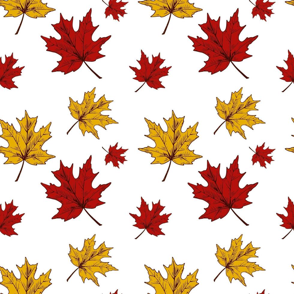Autumn maple leaves seamless pattern e line art vector