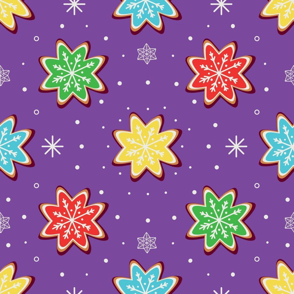 Bright pattern with ginger cookies in the form of snowflakes vector