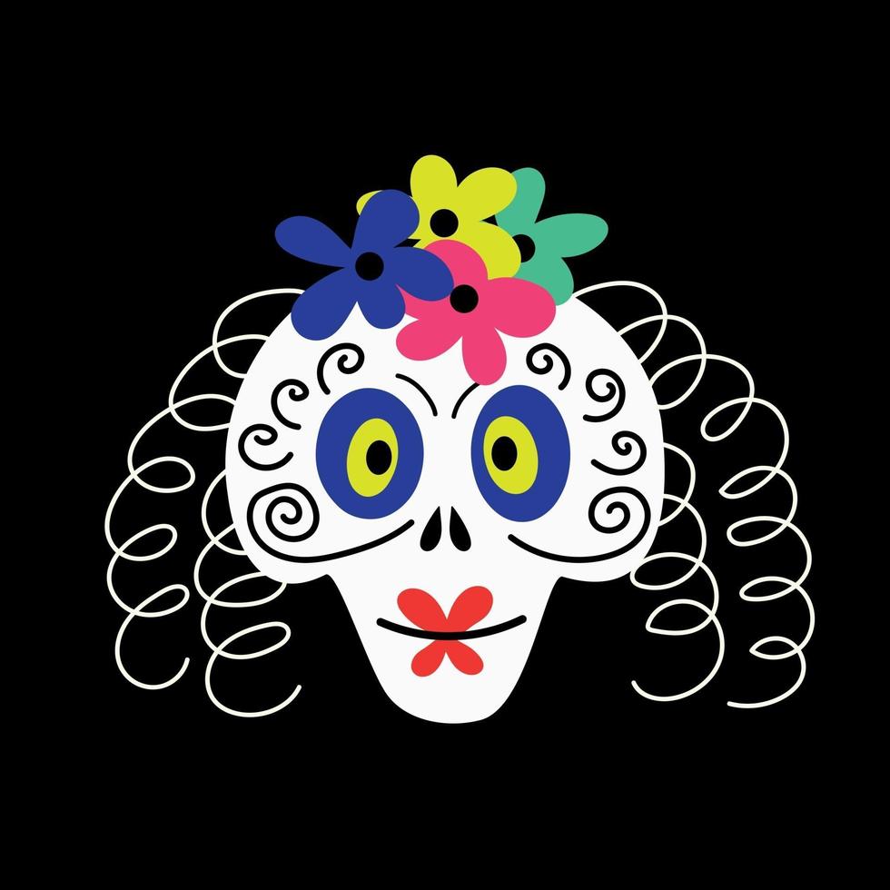 cráneo de la novia con flores para halloween y el día de los muertos vector