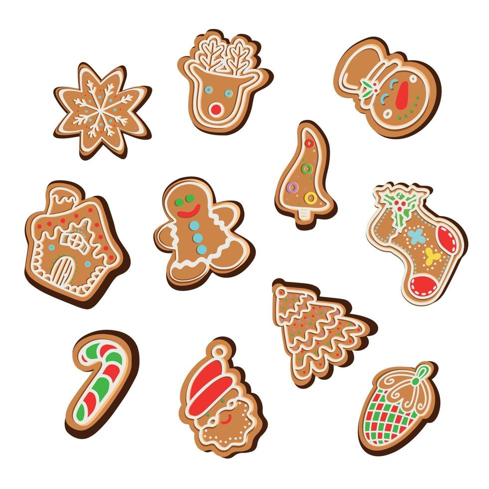 Galletas de jengibre de Navidad tradicionales de varias formas. vector