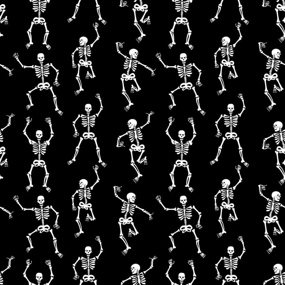 pattern with black skeletons, vigorously dancing and having fun vector