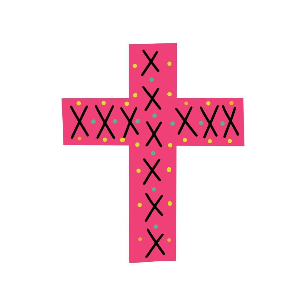 Pink cross with a pattern for Day of the Dead. vector