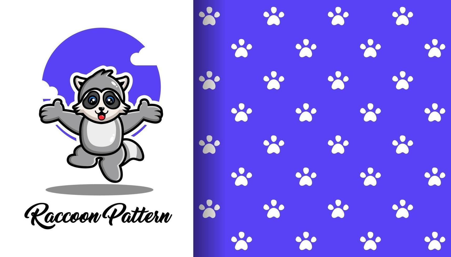 Cute raccoon with paw seamless pattern vector