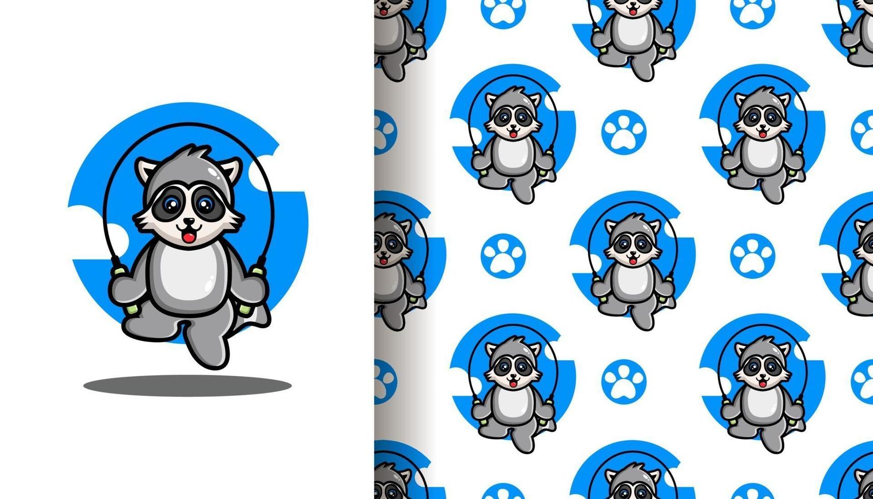 Jumping rope raccoon seamless pattern vector