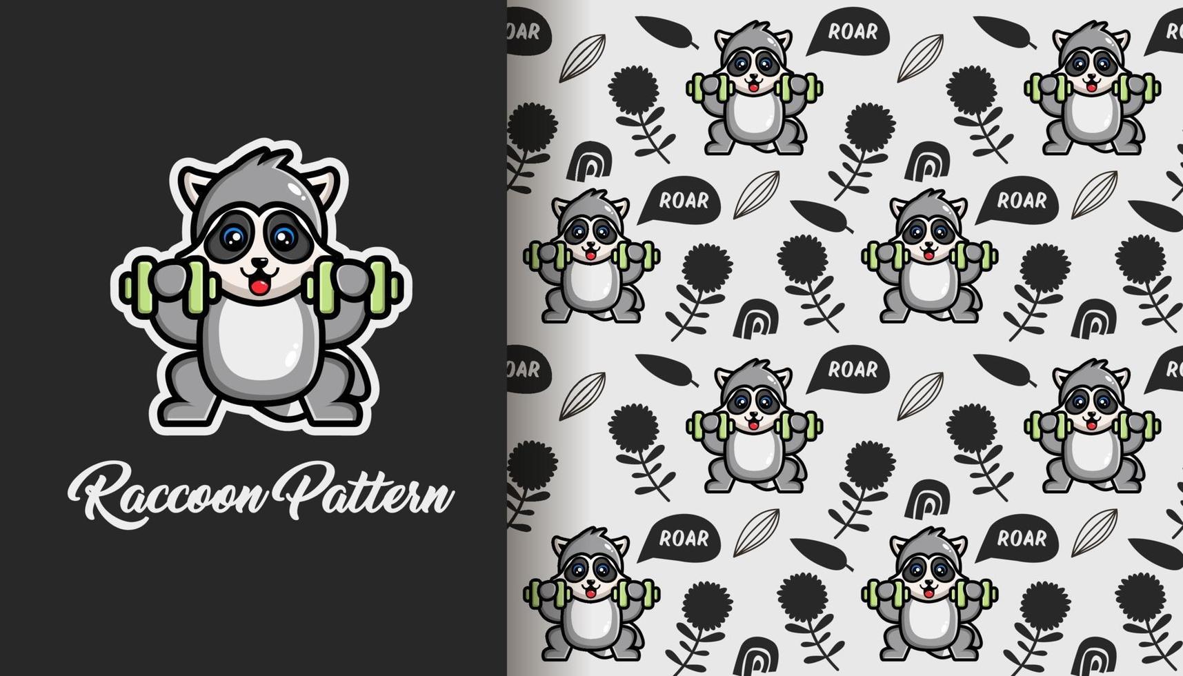 Cute raccoon seamless pattern vector