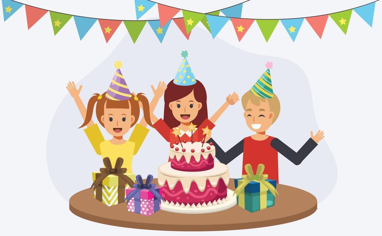 Children at the birthday party.Happy birthday party concept. vector